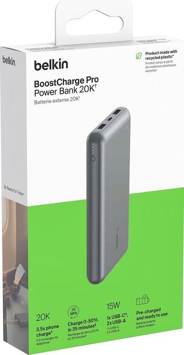 Image du produit Belkin 20k power bank 15w space grey (20000 mAh, 15 W, 74 Wh)
