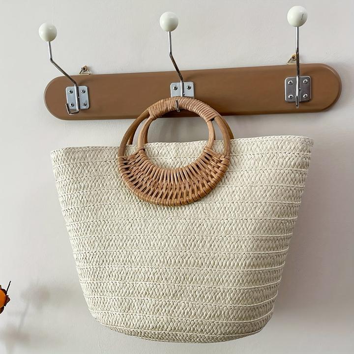 Only-Bags.Store 1pc hohe Qualität, Sommer-Stil grosse Kapazität einfache Farbe gewebt Stroh runden Griff Strand