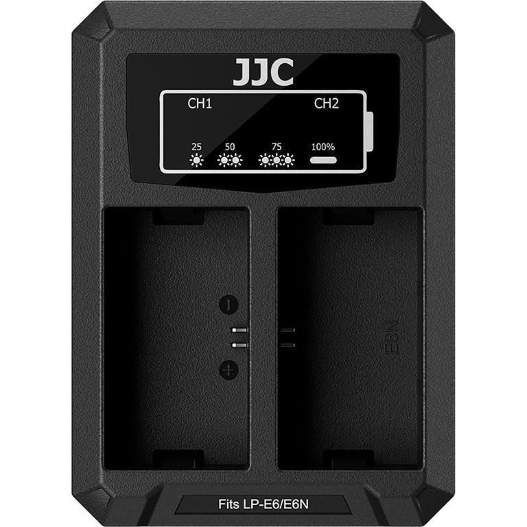 JJC Canon DCH E6TC USB C Dual Battery Charger (voor Canon LP E6 / LP E6N accu) (Caricabatterie per fotocamere), Alimentatore fotocamera, Nero