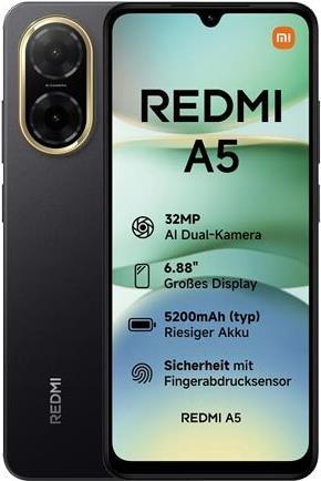 Actual product image Xiaomi Redmi A5 4G (64 GB, Midnight Black, 6.88", Dual SIM, 4G)