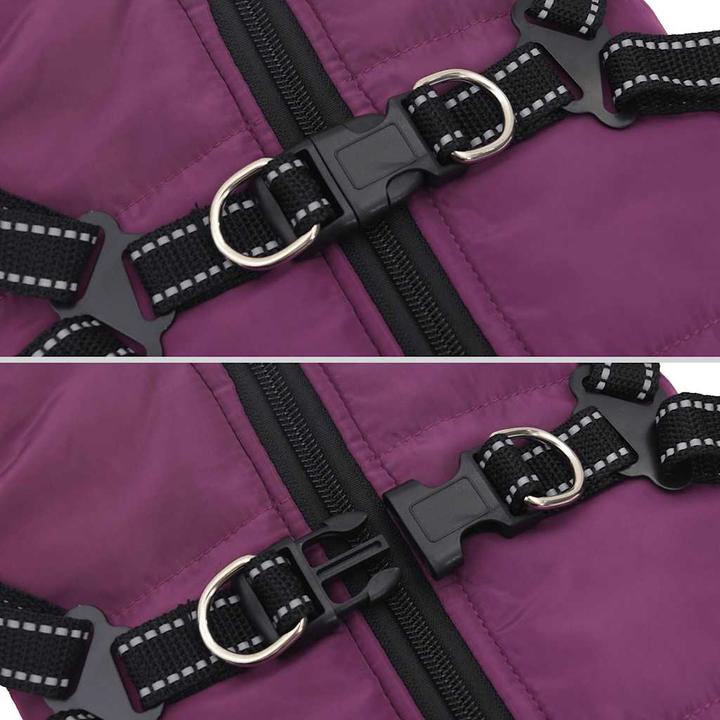 Actual product image vidaXL Dog coat with harness Waterproof Reflective Purple (24, Dog coat)