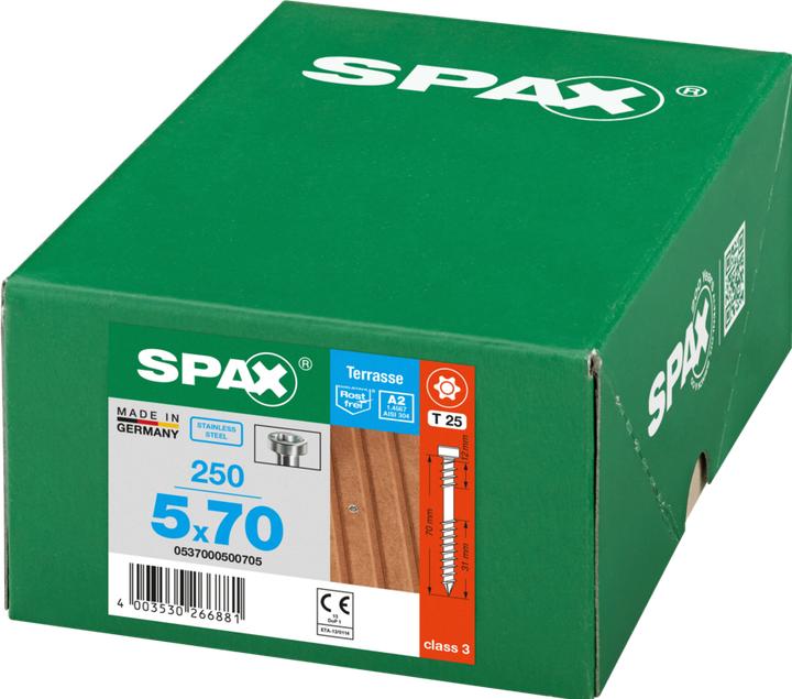 Produktbild Spax Terrasse A2 Zylinderkopf T-Star Plus T25 Fixiergewinde Cut (250 Schrauben pro Stück)