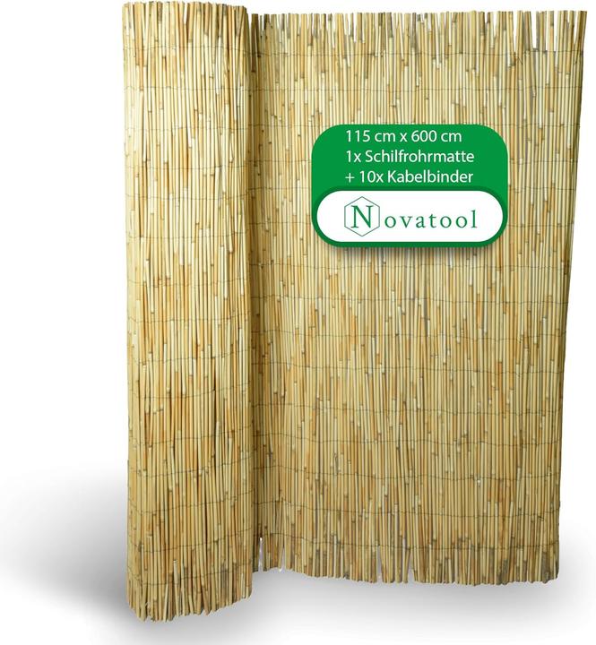 Novatool Balkon Sichtschutzmatte Flexibles Design für Gartenzaun und Terrasse 115x600 cm Schilf Schutz vor Bl (600 cm)