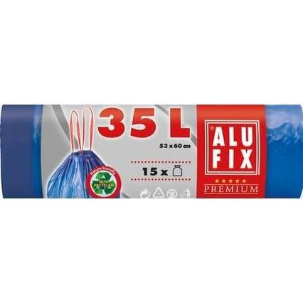 AluFix Garbage Bags with Drawstring Blue 35 Liter - Pack of 15, Sacchi dell'immondizia, Blu