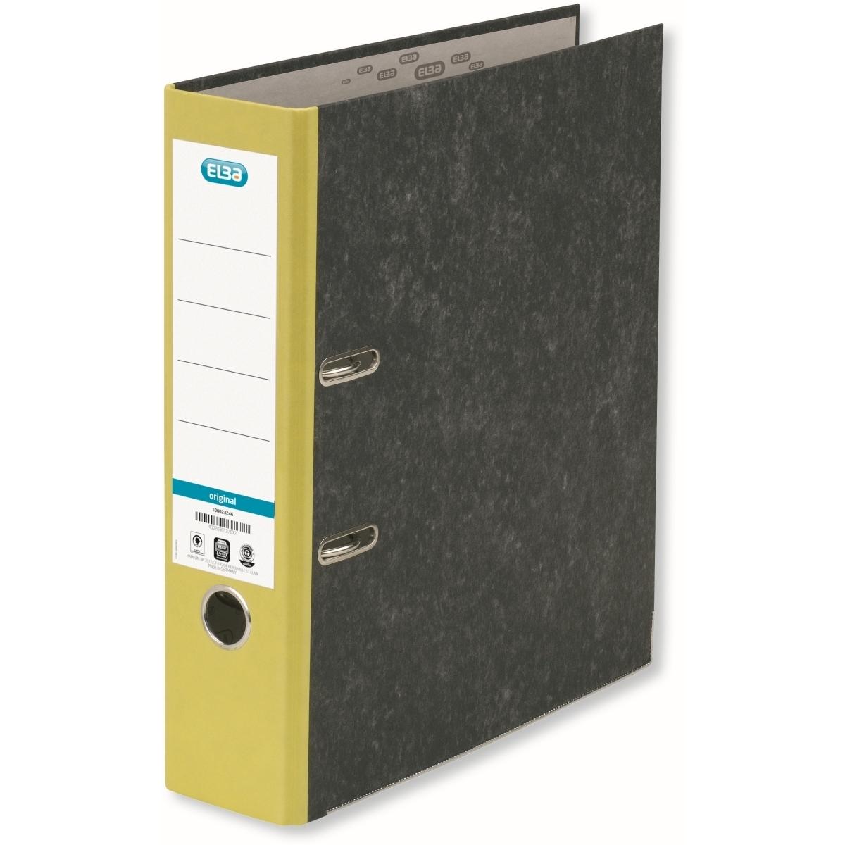 Elba, Ordner, Ordner smart Wolkenmarmor, Rückenbreite: 80 mm, gelb DIN A4, Einband aus Wolkenmarmor-Papier, gekleb (A4, ...