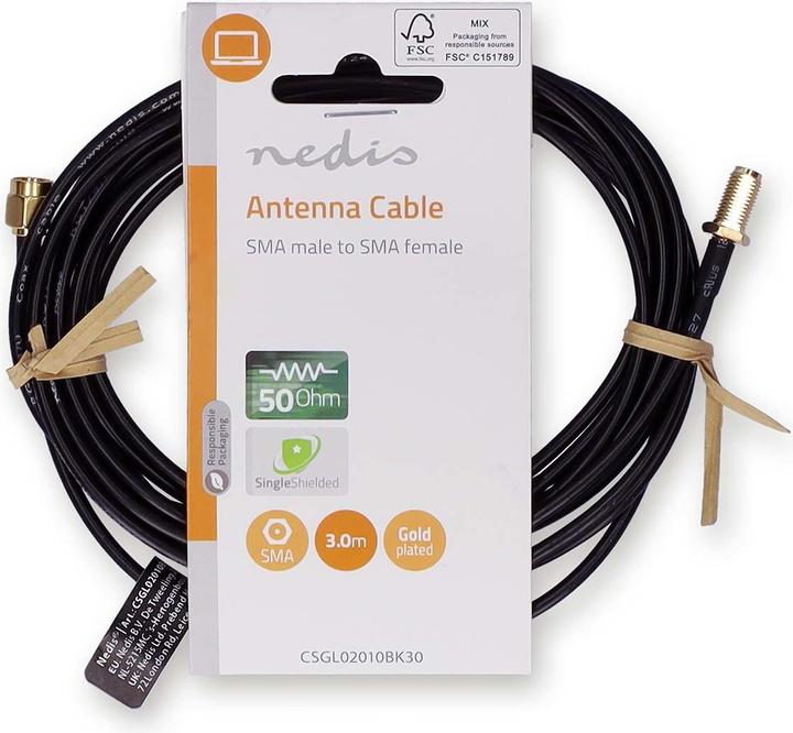 Actual product image Nedis Antenna cable | SMA plug | SMA socket | Gold-plated | 50 Ohm | Individually shielded | 3.00 m | R (Antenna cable)