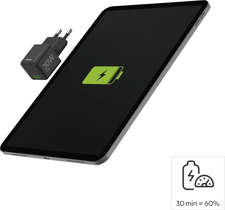 Actual product image Hama Fast charger, USB-C, PD/QC/GaN, super mini charger, 30 W, black (30 W)