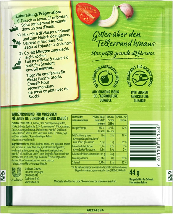 Valeurs nutritives et ingrédients Knorr Mélange d'épices (44 g)
