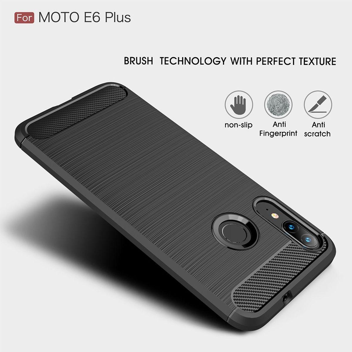 Thumbnail - König Design Hülle Handy Schutz für Motorola E6 Plus Case Cover Bumper Carbon Optik TPU Grau (Motorola Moto E6 Plus), Sm...