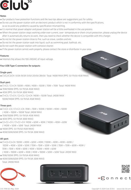 Produktbild Club 3D Club3D Reiseladegerät 4xUSB Typ C PD 240W retail (240 W, 4 Ports)