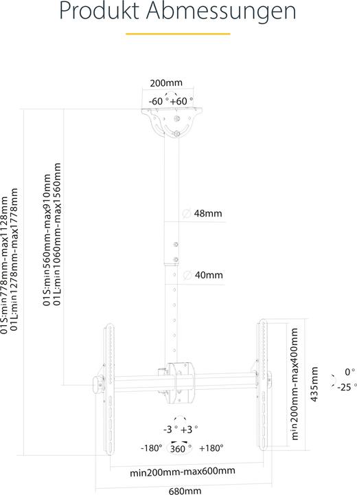 Image du produit StarTech Téléviseur à écran Plat Pour Montage Au Plafond (Plafond, 75", 50 kg)