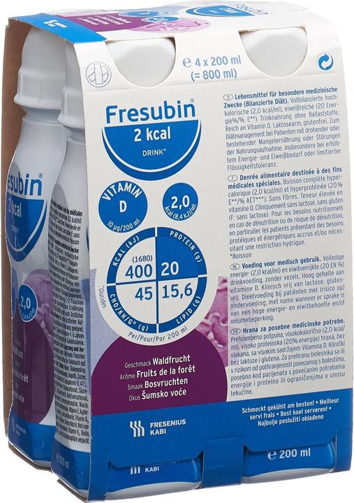 Nutritional values and ingredients Fresubin Forest fruit (4 Piece, Liquid, 984 g)