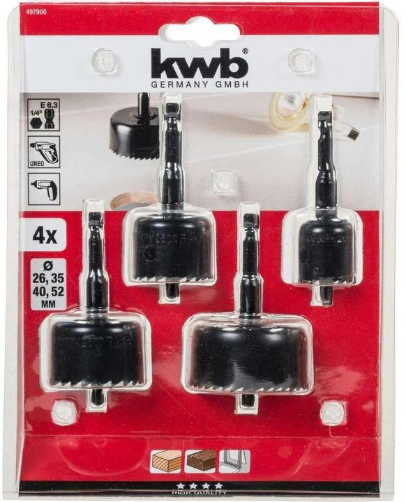 Produktbild kwb Lochsägenset 4-Teilig E 6.3 (26 mm, 35 mm, 40 mm, 52 mm)