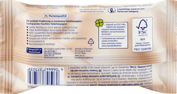Nährwerte und Zutaten dm Sanft&Sicher Feuchtes Toilettenpapier Deluxe Cashmere (10 Stk.)