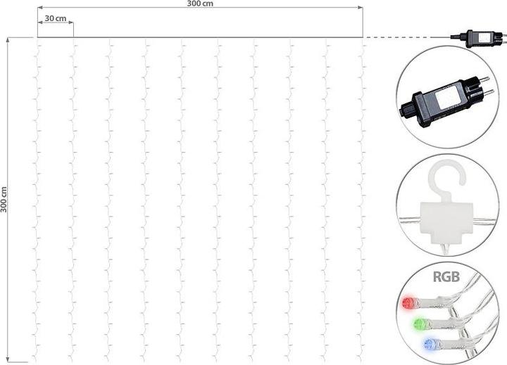 Produktbild Luminea 2er-Set WLAN-LED-Lichtervorhang, 300 LEDs, CCT, App, dimmbar, IP44, 3 x 3 m (3 m)