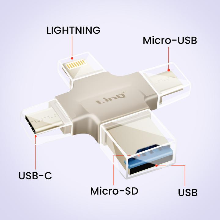 Immagine prodotto LinQ OTG7976 Lettore di schede Micro-SD OTG (USB-C, USB, Micro USB, Lightning)