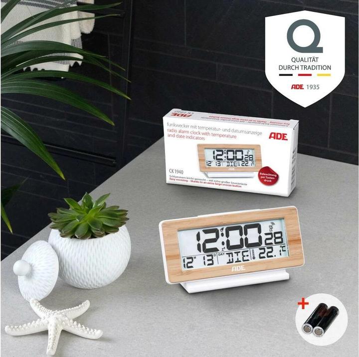 Image du produit ADE radiopiloté(e) Réveil blanc, bois