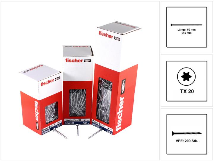 Produktbild Fischer PowerFast II 5,0x50 SK TX TG blvz 200 (200 Schrauben pro Stück)