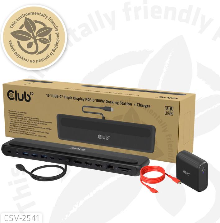 Actual product image Club 3D Club3D USB-C 12in1-Dock >DP1.4/2xHDMI/2xUSB-C/ 8K30Hz PD100W retail (USB-C)