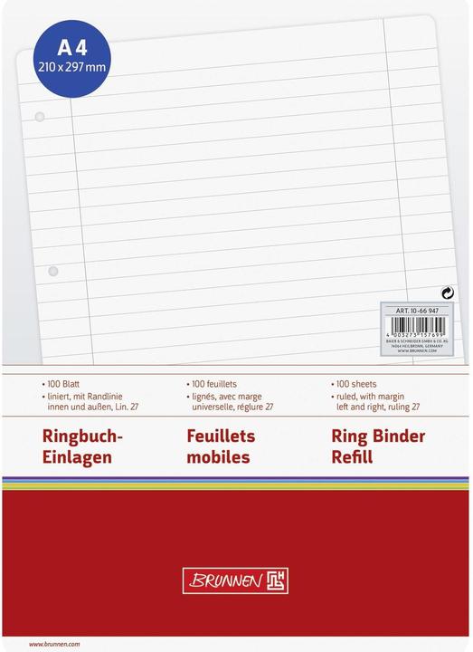 Brunnen Reliures à anneaux A4 lignées