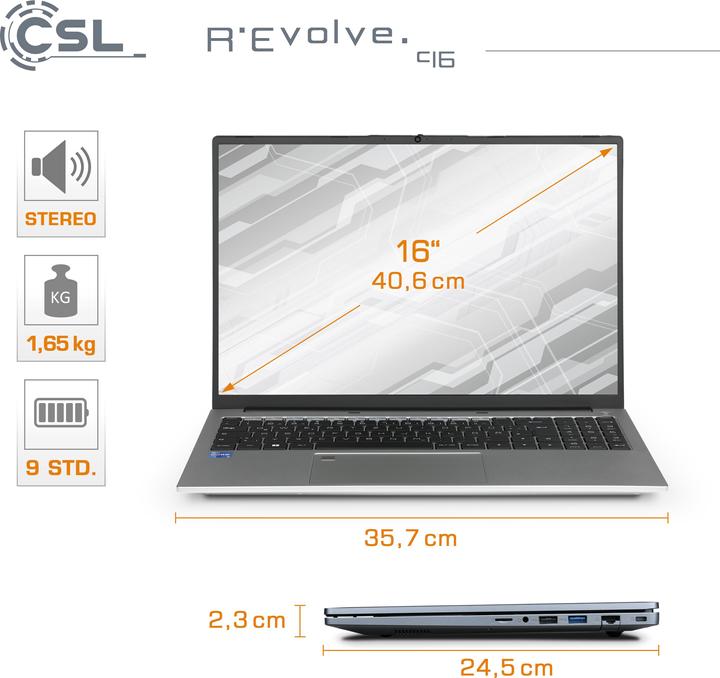 Actual product image CSL Notebook R'Evolve C16 / 32GB / 500GB / Windows 11 Pro (16", Intel Core i5-1235U, 32 GB, 500 GB, DE)