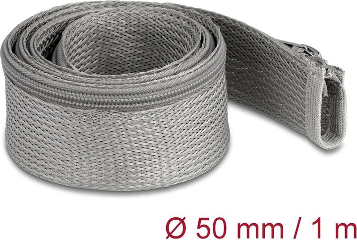 Produktbild Delock Geflechtschlauch mit Reissverschluss hitzebeständig 1 m x 50 mm grau (Kabelschlauch, 100 cm)