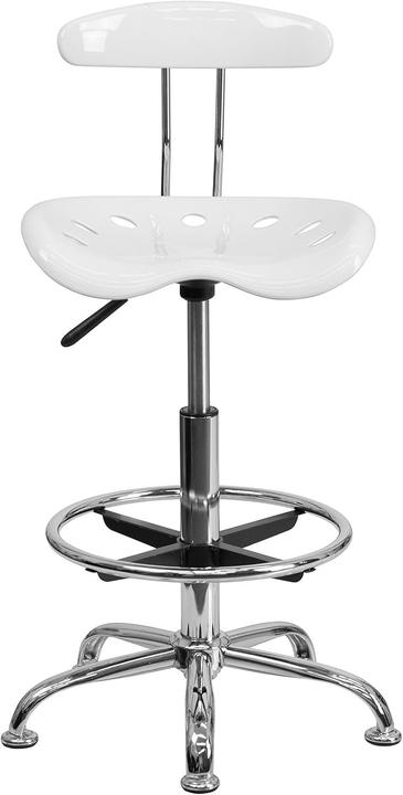 Actual product image Flash Furniture Vibrant White and Chrome Drafting Stool with Tractor Seat