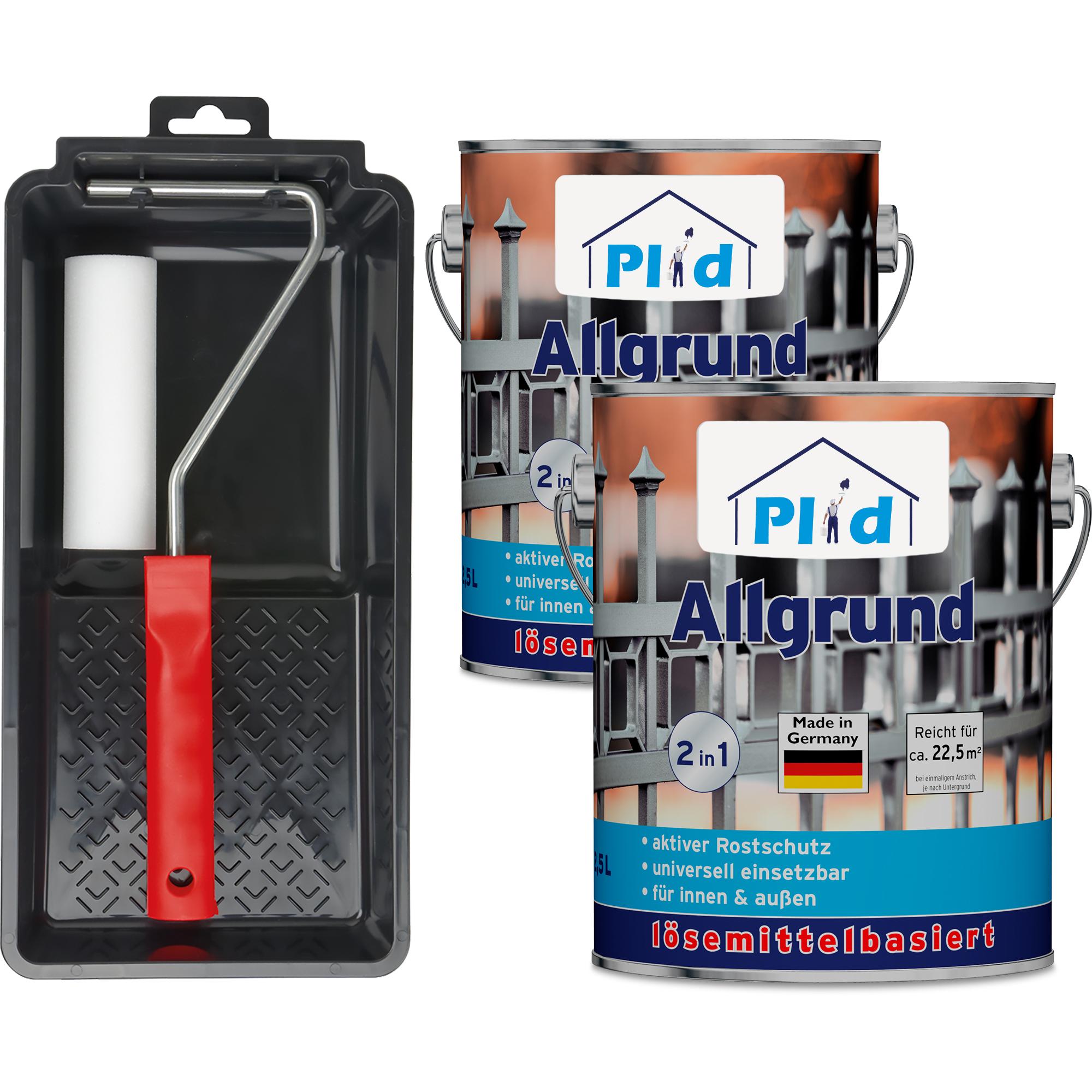 Plid, Wandfarbe + Spezialfarbe, Allgrund Weiss 5L + Anstrichset / Rostschutzfarbe Rostgrundierung Grundierung (Weiss, 5 ...