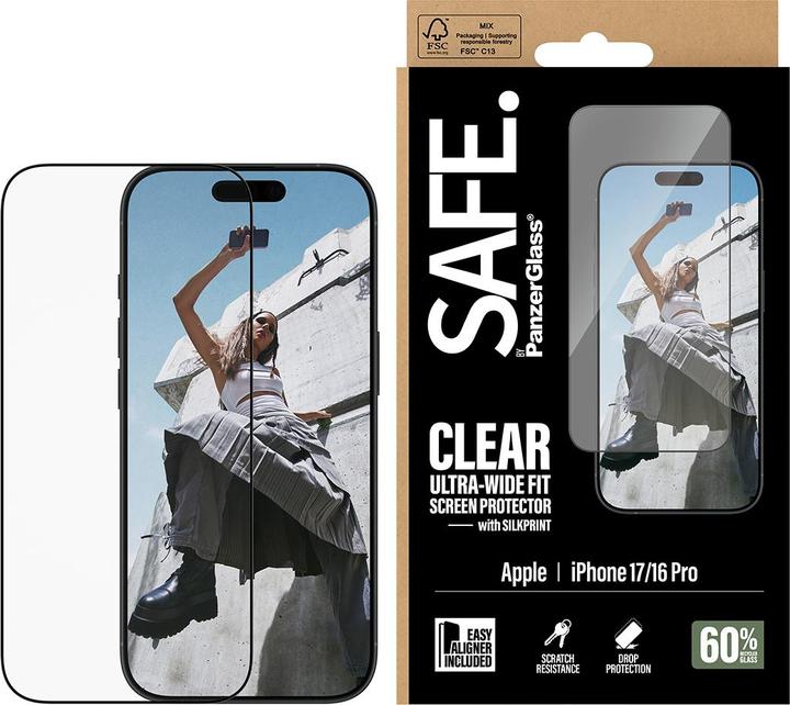 Produktbild PanzerGlass SAFE. Screen Protector w. black Frame iPhone 17/ iPhone 16 Pro (1 Stück, Apple iPhone 17, Apple iPhone 16 Pro)