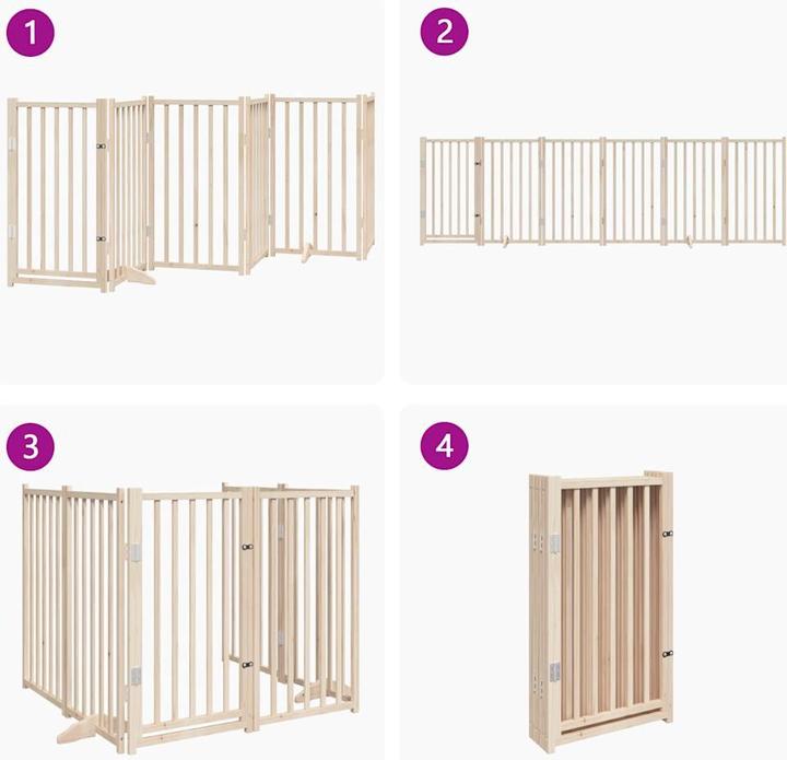 Produktbild vidaXL Hundetor mit Tür Faltbar Hundegitter Schutzgitter 6-tlg. Massivholz Tanne (2 cm)