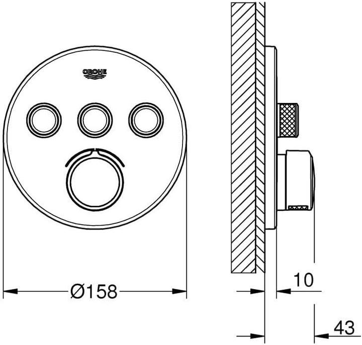 Produktbild Grohe UP-Mischer SMARTCONTROL mit 3 Absperrventilen chrom