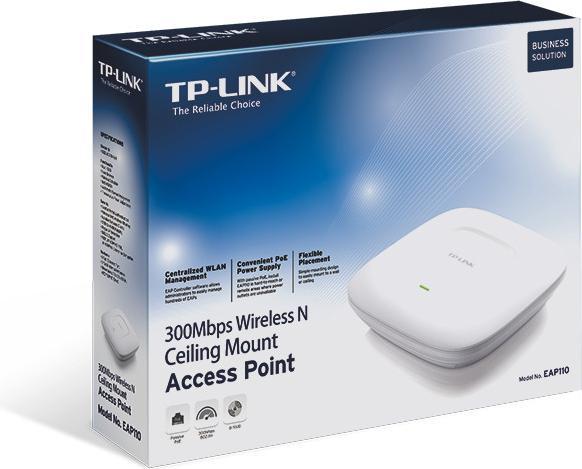 Productafbeelding TP-Link EAP110 N300 WLAN Access Point, 300Mbit/s 2,4GHz, 100-Mbit/s-LAN-Port, Passives PoE, WPA/WPA2