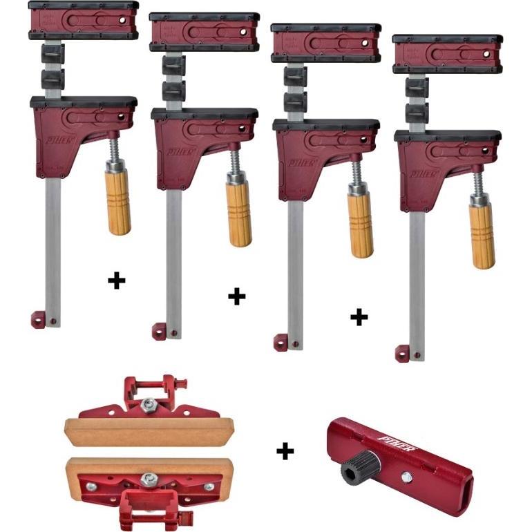 Piher, Schraubstock + Zwinge, PIH-PRLSET1 Promo-SET 4 x PRL400 Korpusklebezange + Satz Kippstützen + Verbinder (800 mm)