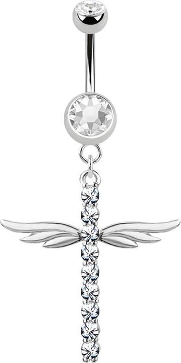 Immagine prodotto Star Piercing Banana in argento con ciondolo a croce con ali e cristalli (Ottone, Acciaio chirurgico 316L)