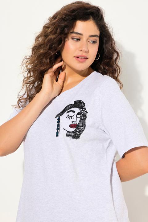 Produktbild Ulla Popken T-Shirt, Stickerei, Classic, V-Ausschnitt, Halbarm (58)