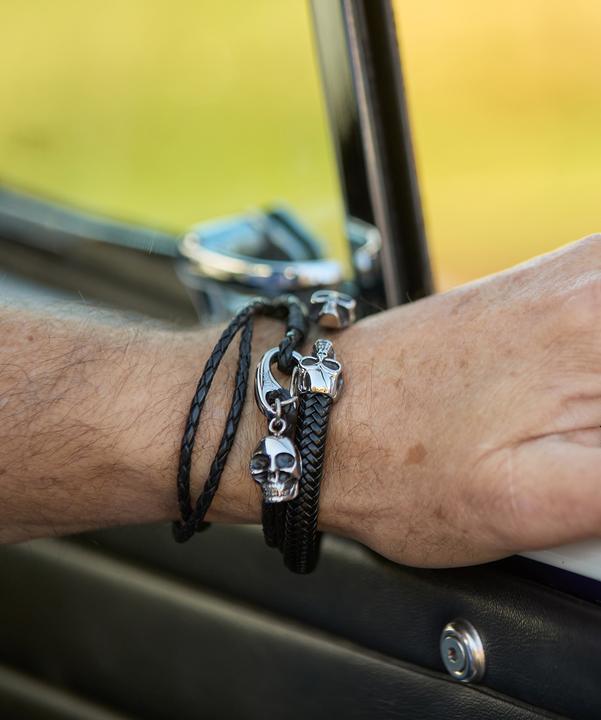 Immagine prodotto Joe Browns Leather Braided Skull Bracelet (Acciaio inossidabile, Cuoio)