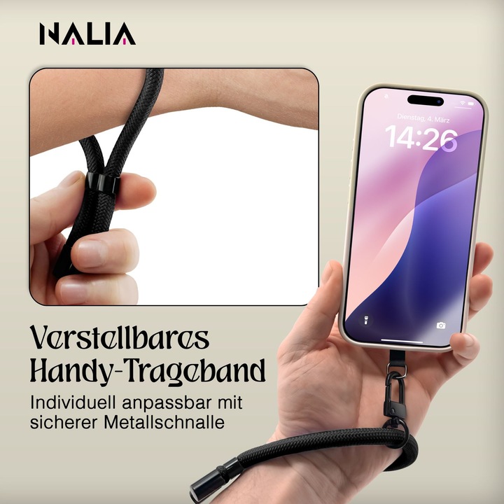 Produktbild Nalia Wristy Lanyard Handykette – Universal Trageband für Smartphones – Verstellbar, Soft & Elastisch