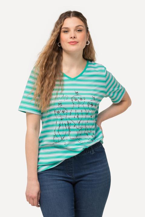 Actual product image Ulla Popken Striped Animal Graphic Tee (46, 48)