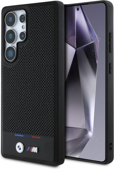 Actual product image BMW Leather Tricolor Stripe MagSafena Samsung Galaxy S25 Ultra Case - Black (Samsung Galaxy S25 Ultra)