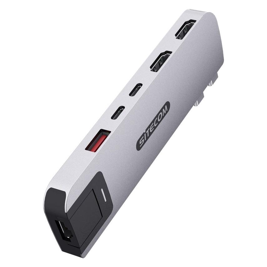 Sitecom MacBook Pro Multiport Hub 6 In 2 Zilver (Ac-2103) (Usb-C), Dockingstation + Usb Hub, Silber