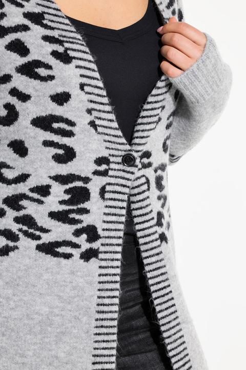 Produktbild Ulla Popken Long-Strickjacke, Leomuster, V-Ausschnitt, Langarm (58)
