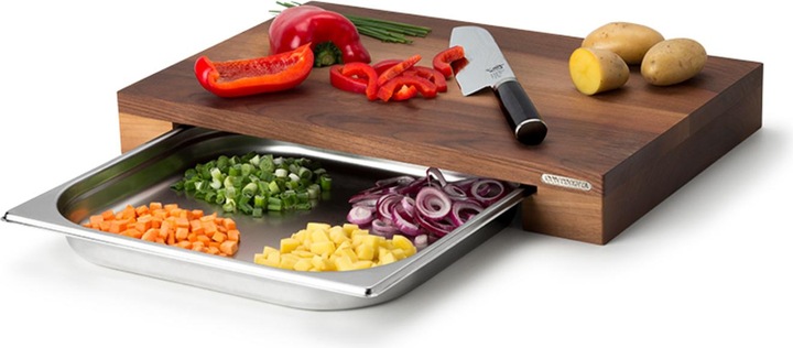 Actual product image Continenta Walnut cutting board with stainless steel drawer, 39x27x6 cm