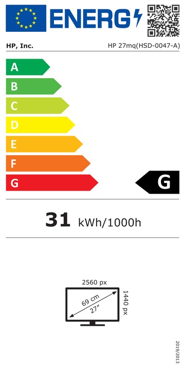 Energy Label HP 27MQ (2560 x 1440 pixels, 27")