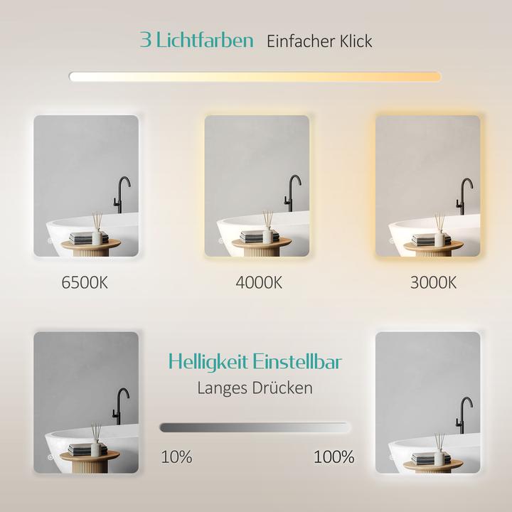 Actual product image Emke Bathroom Mirror With Lighting 80*60cm, 3 Colour Temperatures (3000K-6500K)&Dimmable,Touch Switch