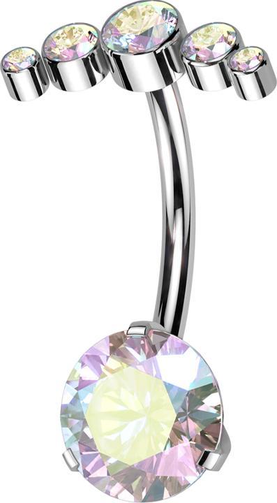 Actual product image Star Piercing Threadless banana silver five crystals multicolor and crystal multicolor set (without brass, Titanium)