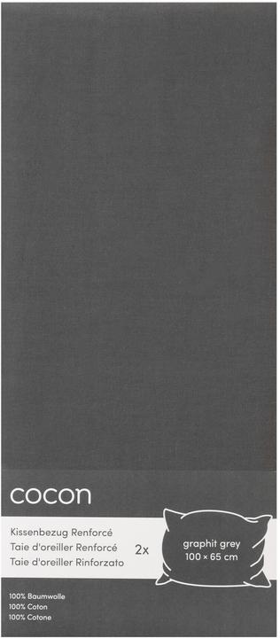 Cocon Kissenbezug Renforcé 100 x 65 cm, Graphit, 2 (Copricuscino, 100 x 65 cm)