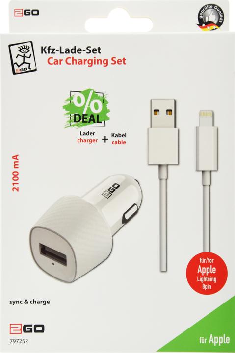 Actual product image 2GO Car charger set 12V/24V-black 1x Univ. USB-incl. USB to Lig.