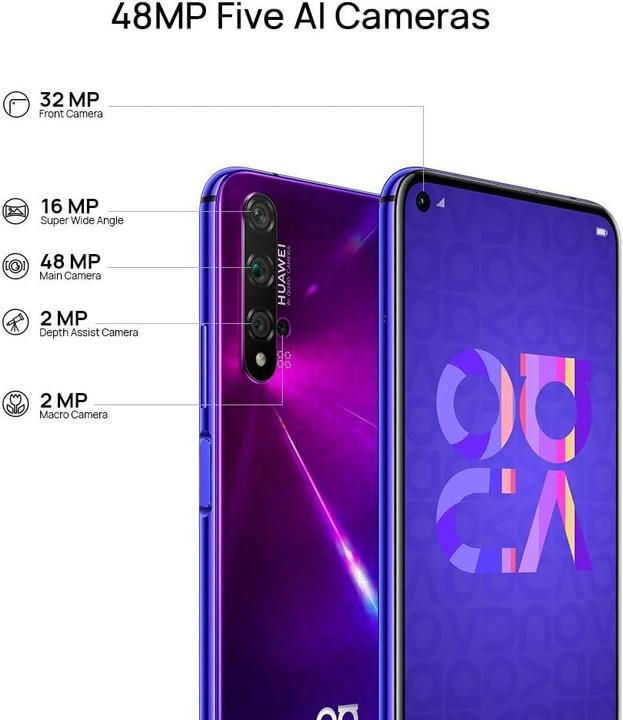 Immagine prodotto Huawei Nova 5T (128 GB, Viola di mezza estate, 6.26", Doppia SIM, 4G)