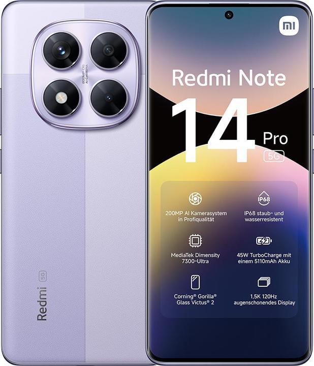 Actual product image Xiaomi Redmi Note 14 Pro 5G (512 GB, Lavender Purple, 6.67", Dual SIM, 5G)