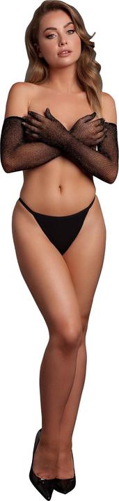 Actual product image Le Désir Shimmering Opera Gloves - One Size - Black/Gold Glitter (One size)